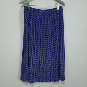 Leslie Fay Skirt Womens XL Blue Geometric Print Pleated Pull On Elastic Waist